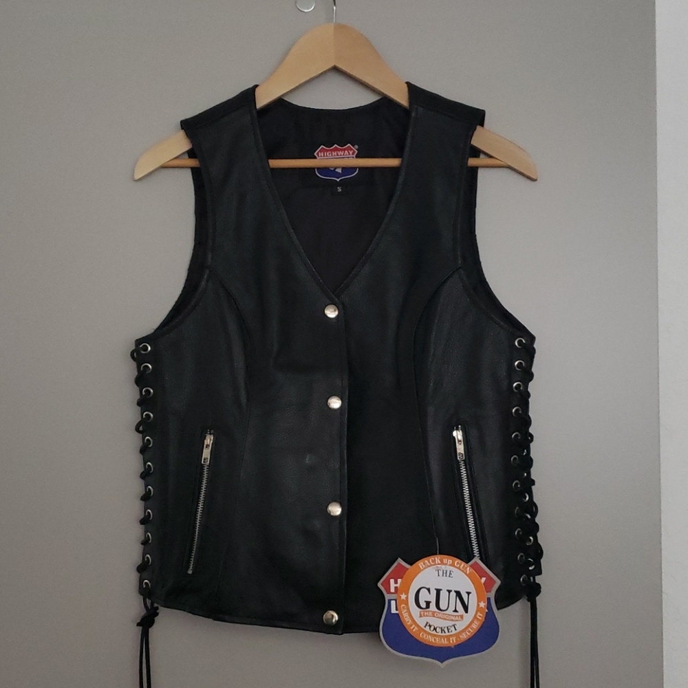 Women's Leather Biker Vest Black S NWT